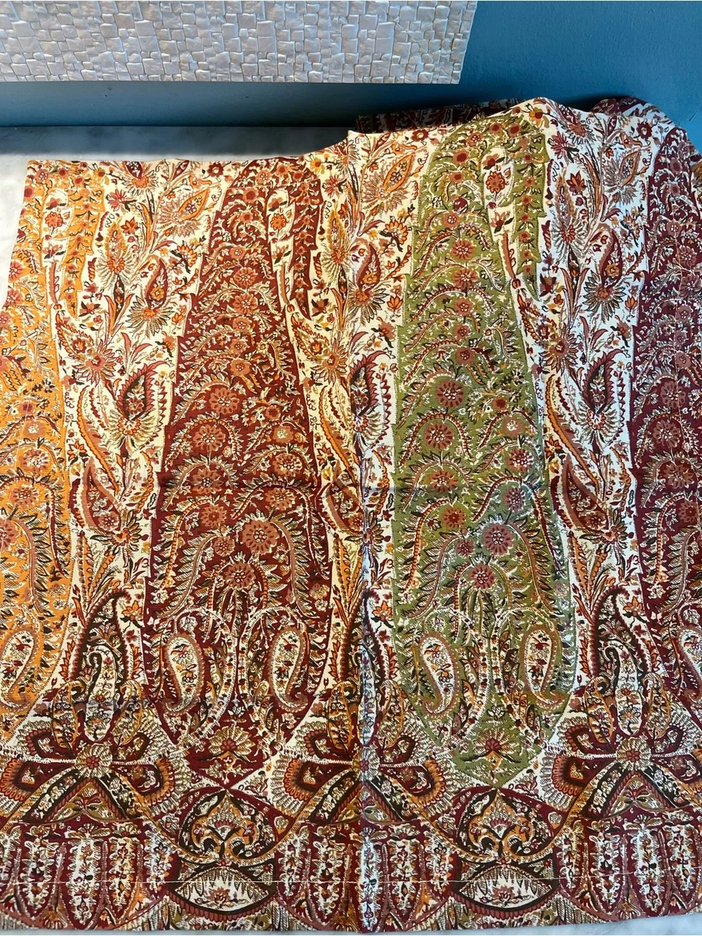 Pottery Barn Paisley Cotton Napkin Set in Rust, Gold & Cream